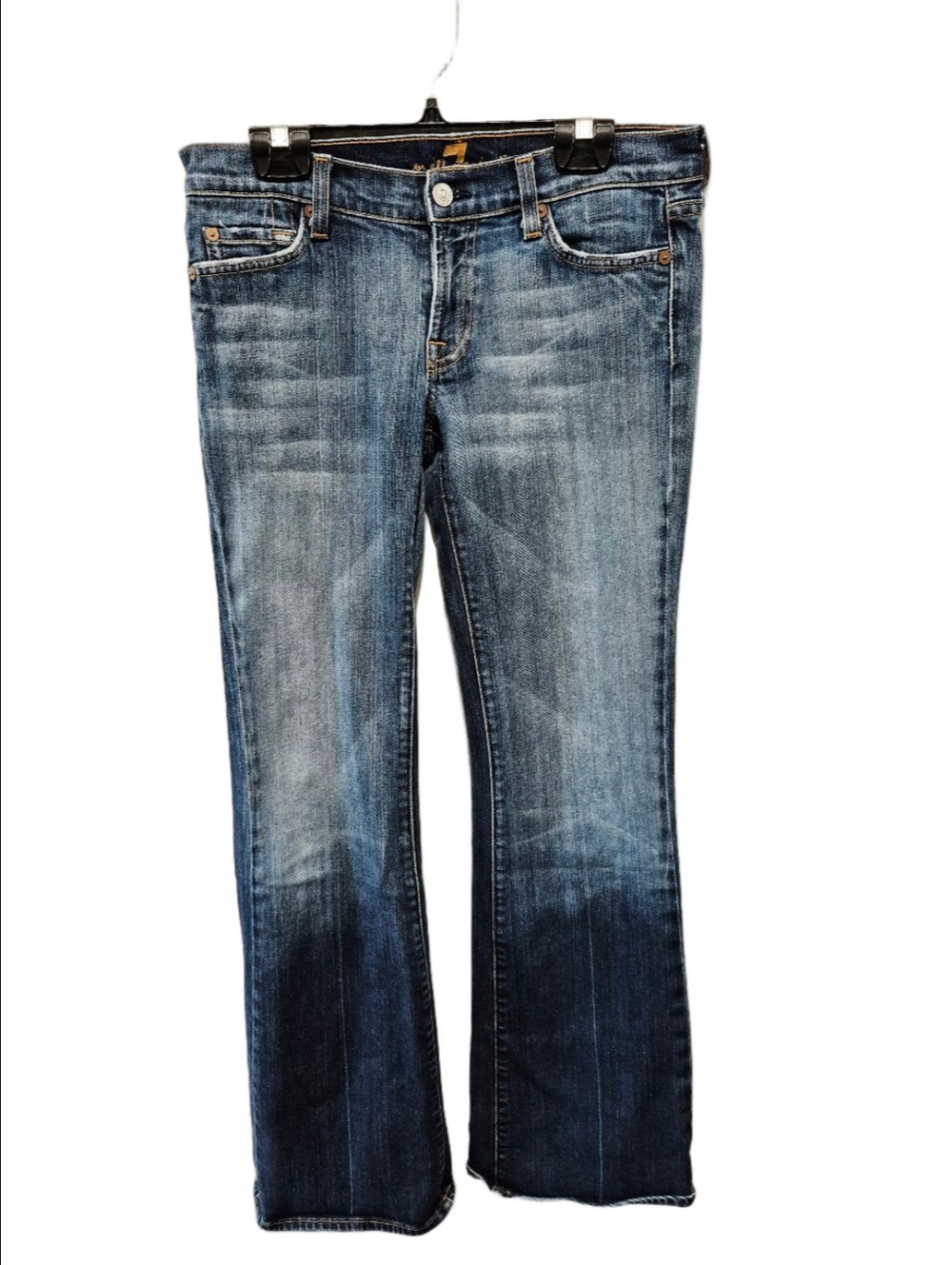 Vintage 7 For All Mankind Flare Leg Denim Jeans Size 29 Y2K Low Rise Lycra Stret